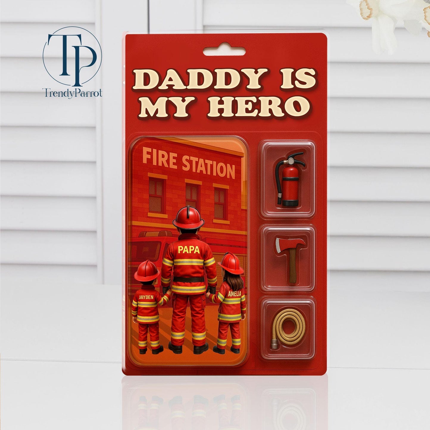 Personalized Firefighter Acrylic Block, Custom Figure Firefighter Dad Personalized Acrylic Block Plaque, Father's Day Gifts, Gift from Kids