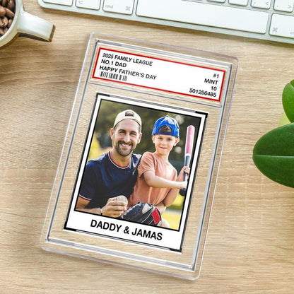 Custom Family League No. 1 Dad, Personalized Trading Card Acrylic Block Plaque, Custom Father's Day 2025 Gift For Husband,Sport Dad Keepsake