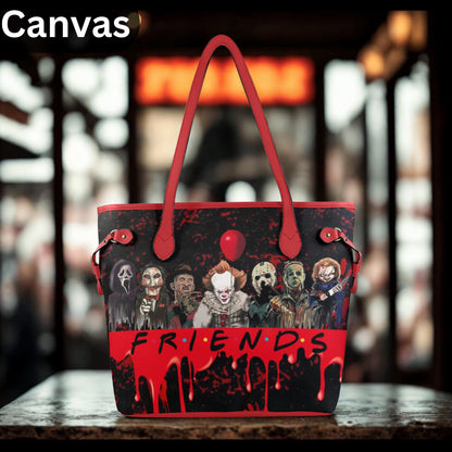 Psycho Friends Red Shoulder Bag, Top handle Tote Bag Purse, Horror Purse,Canvas Handbag, Vegan Leather Tote Bag. Birthday Gift