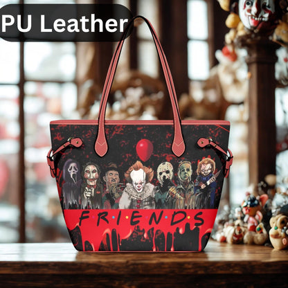 Psycho Friends Red Shoulder Bag, Top handle Tote Bag Purse, Horror Purse,Canvas Handbag, Vegan Leather Tote Bag. Birthday Gift