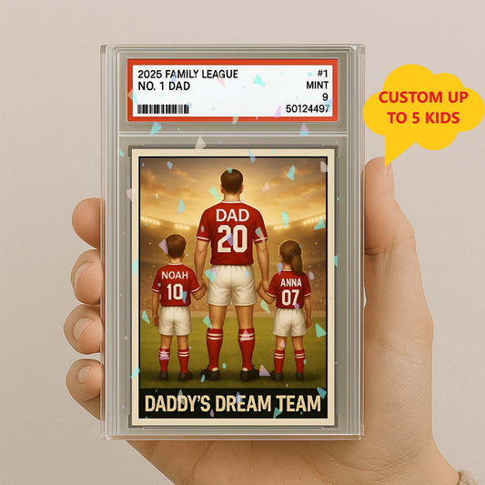 Personalized Soccer No. 1 Dad Man & Kids Trading Card Style Acrylic Block Plaque, Daddy's Dream Team Father's Day Gift, Husband Birthday