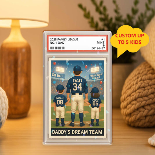 Hologram Baseball No. 1 Dad Grandpa Man & Kids Trading Card Style, Custom Acrylic Block Plaque, Baseball Dad Gift, Father's Day Gifts