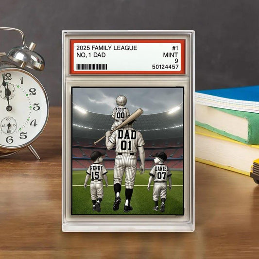 Baseball No. 1 Dad Grandpa Man & Kids Trading Card Style Personalized Acrylic Block Plaque Father's Day 2025 Gift for Baseball Dad, Husband