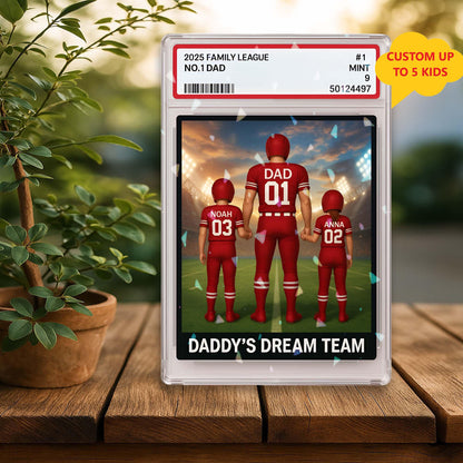 Hologram Football Team No. 1 Dad Man & Kids Trading Card Style Acrylic Block Plaque, Custom Father's Day Gift for Dad, Gifts for Husband
