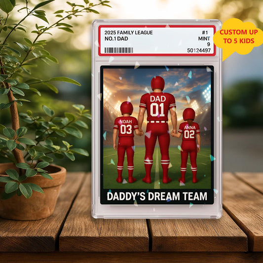Hologram Football Team No. 1 Dad Man & Kids Trading Card Style Acrylic Block Plaque, Custom Father's Day Gift for Dad, Gifts for Husband