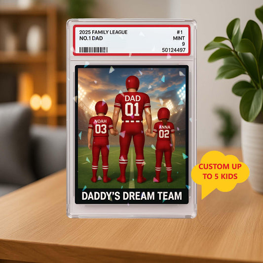 Hologram Football Team No. 1 Dad Man & Kids Trading Card Style Acrylic Block Plaque, Custom Father's Day Gift for Dad, Gifts for Husband