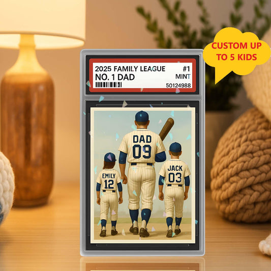 Baseball No. 1 Dad Man And Kids Trading Card Style Acrylic Block Plaque, Dad Team Father's Day Gift for Baseball Dad, Husband Gift RE-LS7240