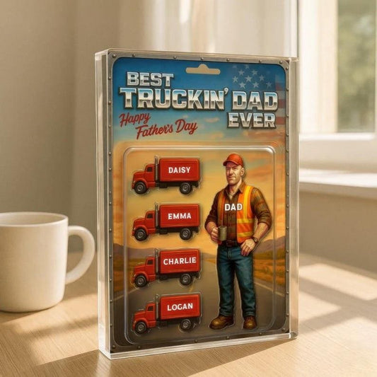 Custom Name Best Truckin' Dad Ever Acrylic Block Plaque, Truck Driver Dad Acrylic Block Plaque,Father's Day 2025 Gift, Gift For Dad, Husband