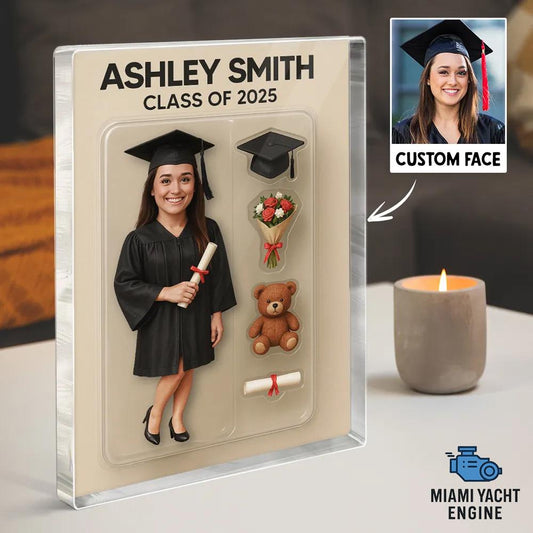 3D Effect Graduate Acrylic Block Plaque, Personalized Custom Figure Keepsake, Graduation Gift for Students