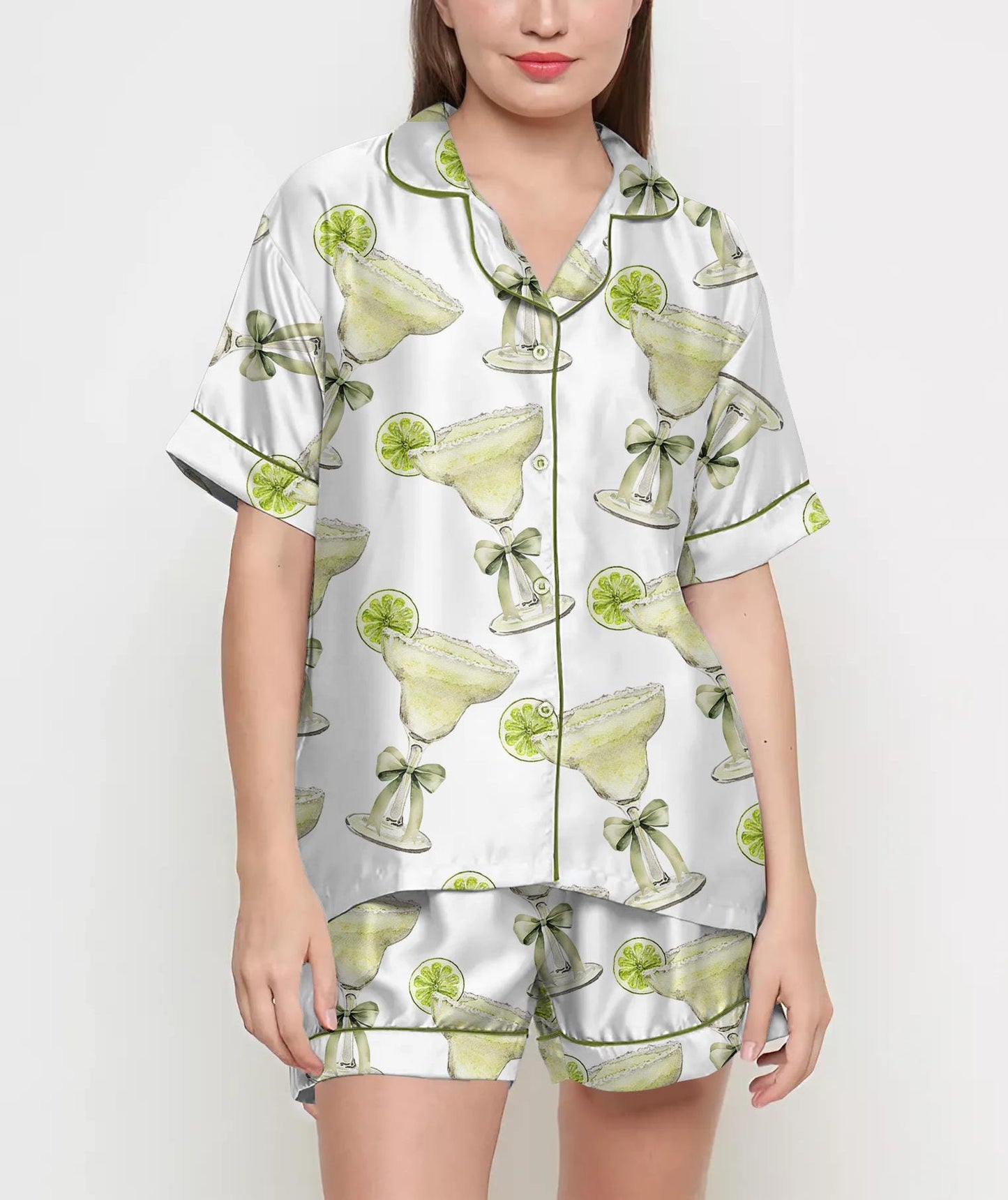 Coquette Margarita Pajamas Satin Set, Lemon Bows Shirt, Mother's Day Gift, Birthday Gift,Pjs For Women, Bridesmaid Gifts, Bachelorette