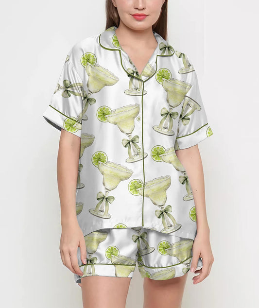 Coquette Margarita Pajamas Satin Set, Lemon Bows Shirt, Mother's Day Gift, Birthday Gift,Pjs For Women, Bridesmaid Gifts, Bachelorette