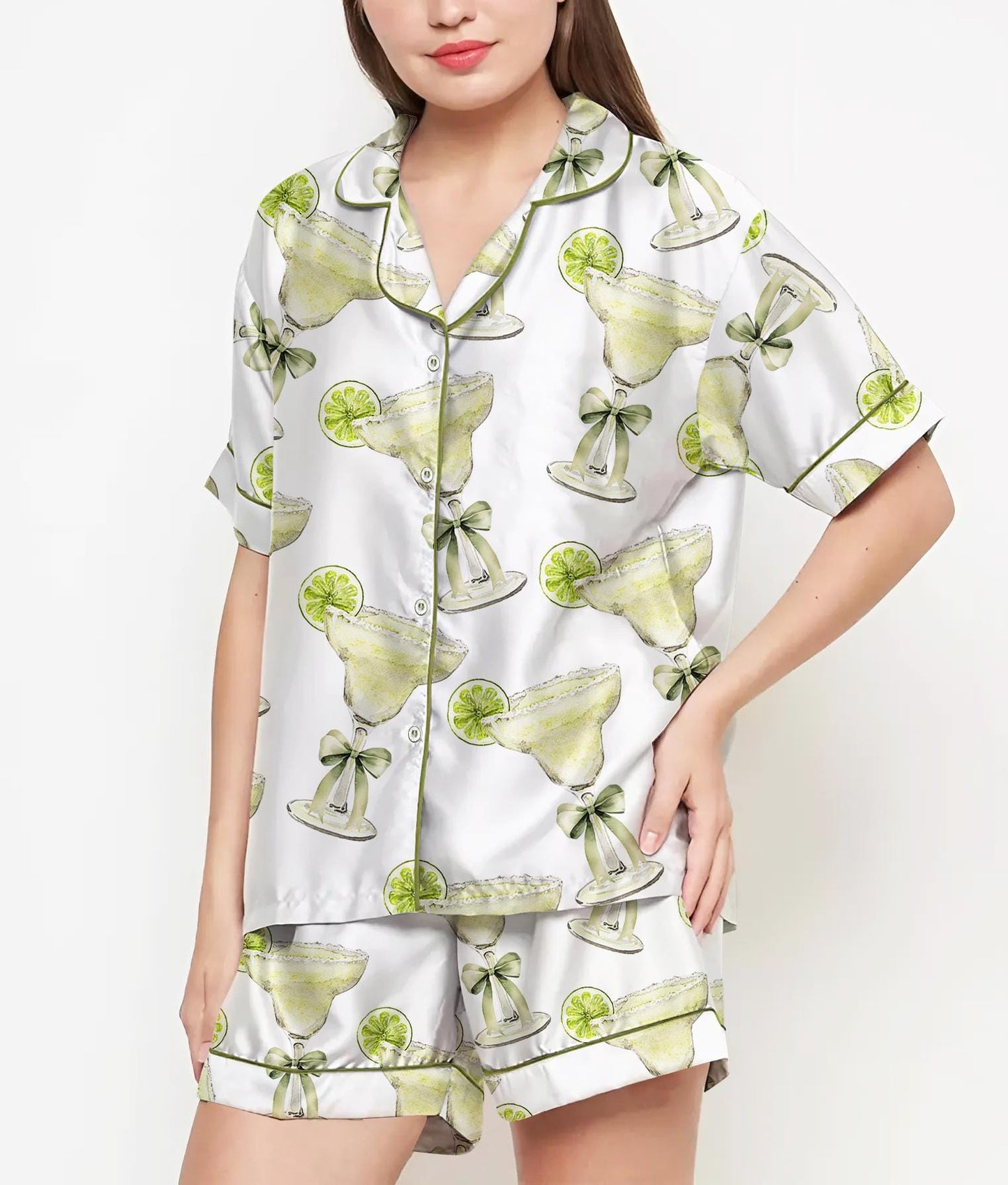 Coquette Margarita Pajamas Satin Set, Lemon Bows Shirt, Mother's Day Gift, Birthday Gift,Pjs For Women, Bridesmaid Gifts, Bachelorette