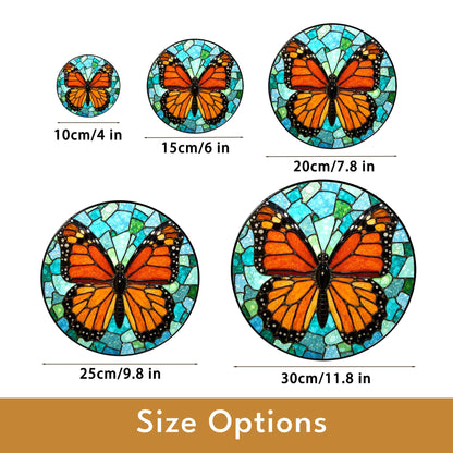 Monarch butterfly stained glass suncatcher round window decor gift for nature lover