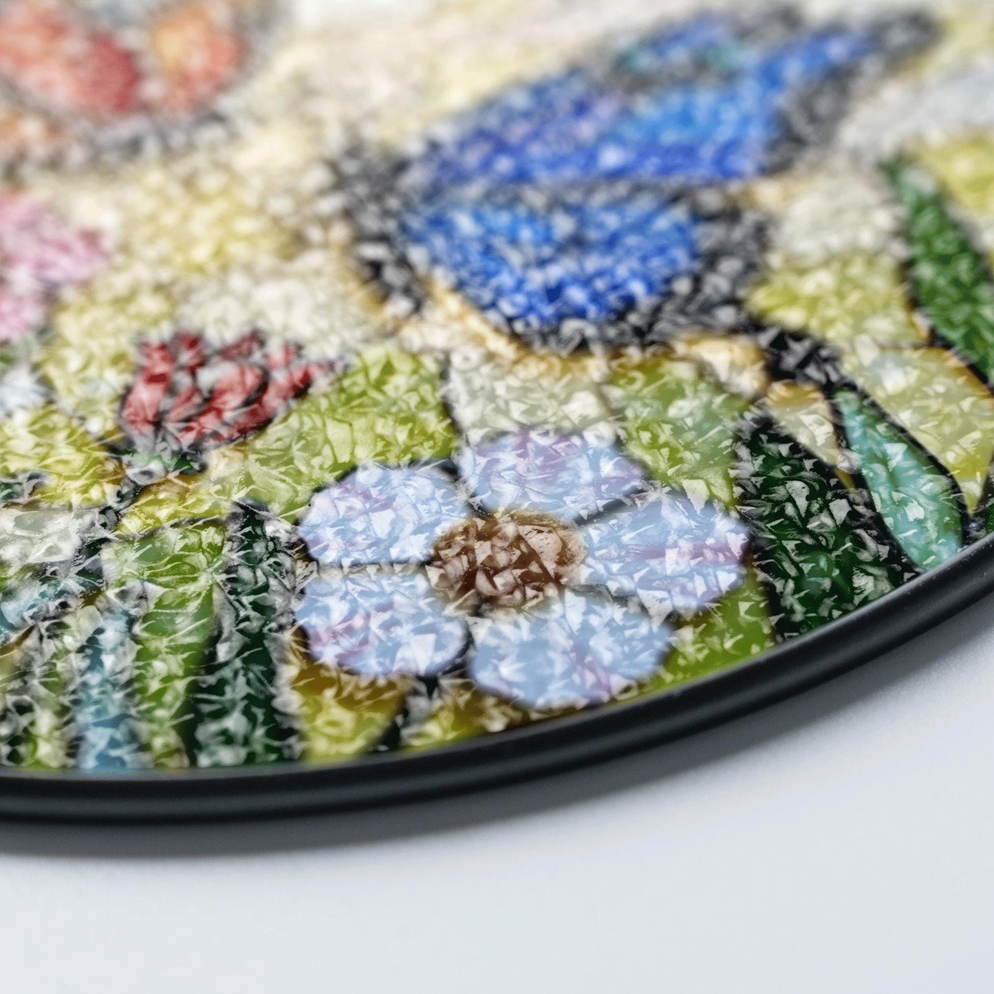Stained glass butterflies in wildflower garden round suncatcher window decor gift for mom