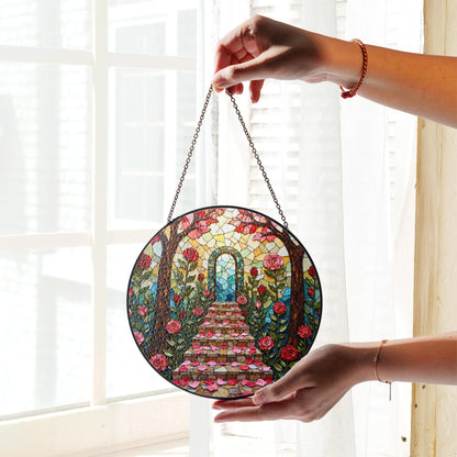 rose path stained glass enchanted garden suncatcher gift for mom
