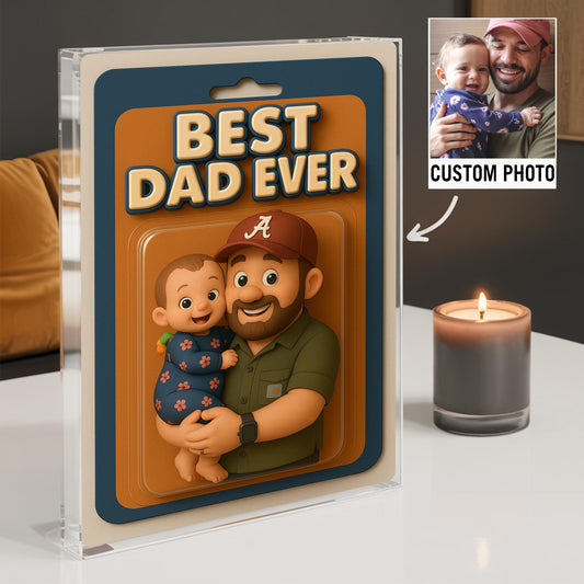 Personalized Father's Day Gift For Dad, Custom Photo Dad And Kids Action Figure Acrylic Block, Best Dad Ever Block Plaque, Gift For Father