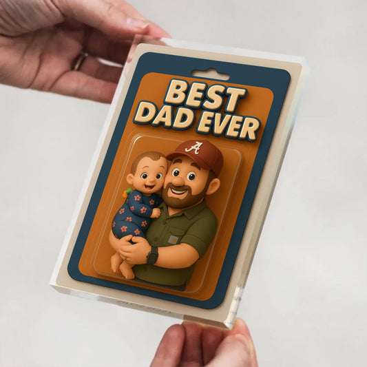 Personalized Father's Day Gift For Dad, Custom Photo Dad And Kids Action Figure Acrylic Block, Best Dad Ever Block Plaque, Gift For Father