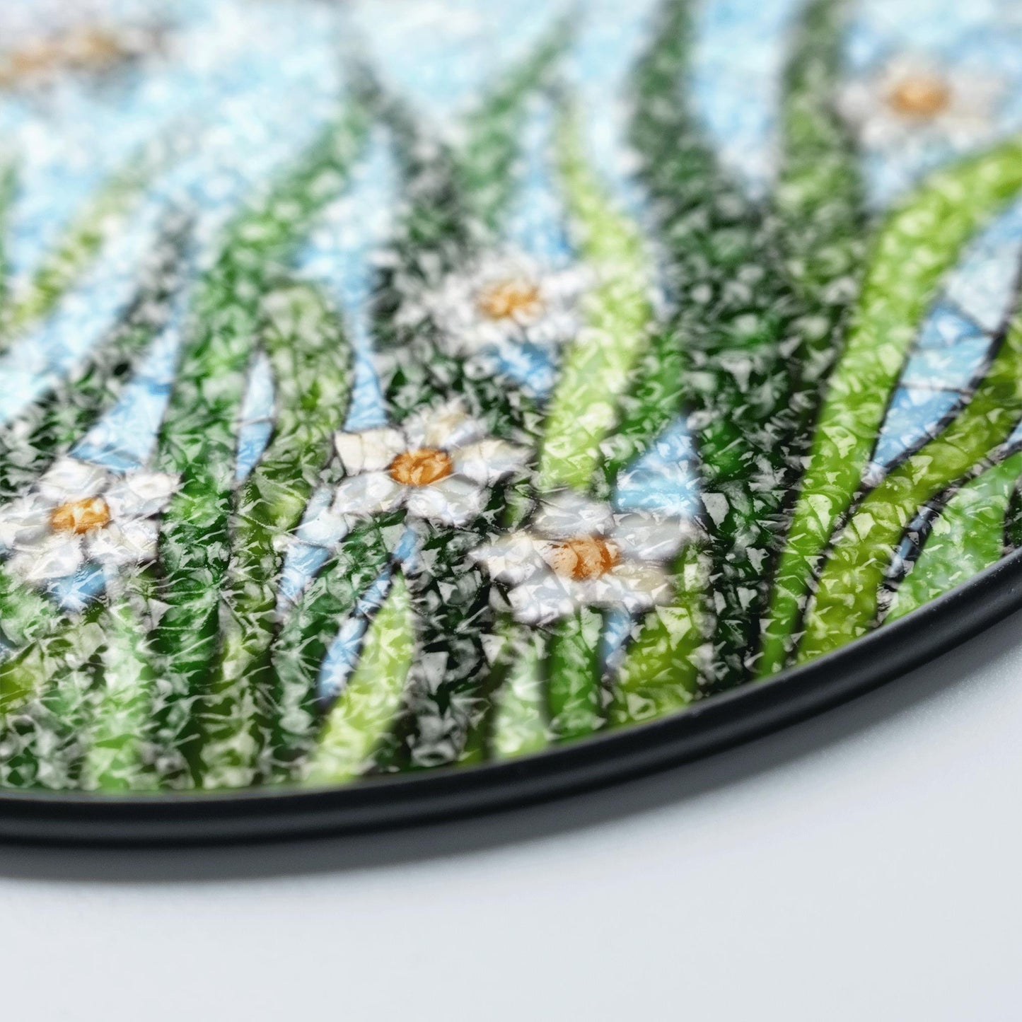 Flying bees and white flowers round glass suncatcher honey garden art gift for mom