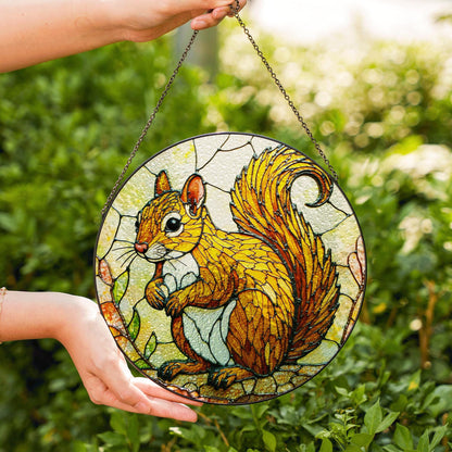 Golden squirrel forest animal round suncatcher woodland window art gift for nature lover