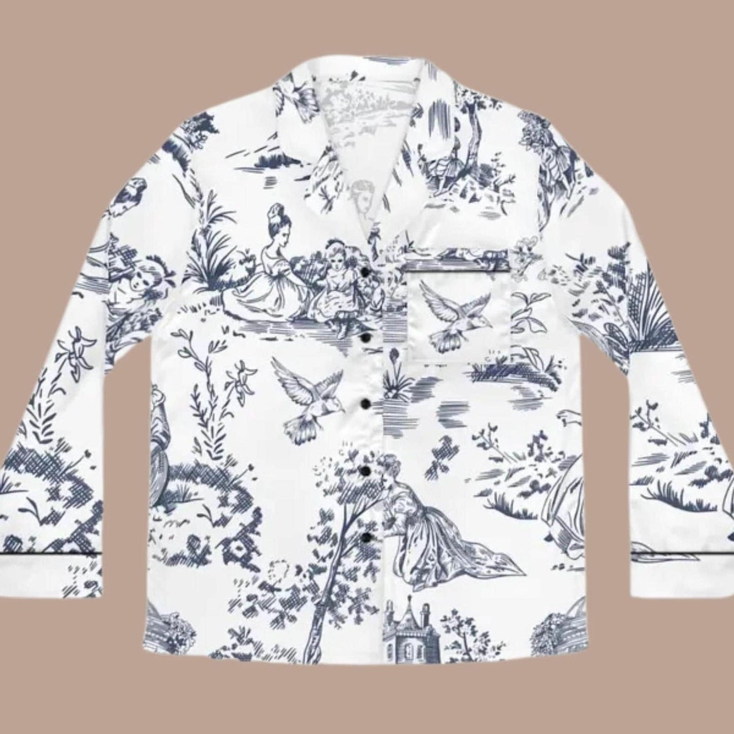 Toile De Jouy Pajamas, French Toile Satin Set, French Garden PJs, Blue Toile Pajama Pants, Bridal Party Gifts, Getting Ready PJs, Bridesmaid