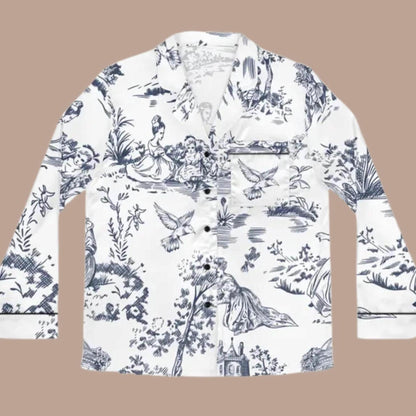 Toile De Jouy Pajamas, French Toile Satin Set, French Garden PJs, Blue Toile Pajama Pants, Bridal Party Gifts, Getting Ready PJs, Bridesmaid