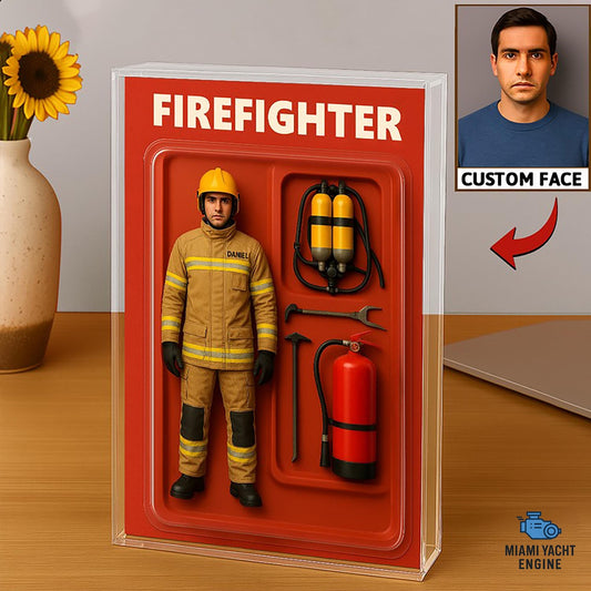 Custom Firefighter Acrylic Decor with Face and Name, Personalized Tribute for Dad, Fathers Day Gift