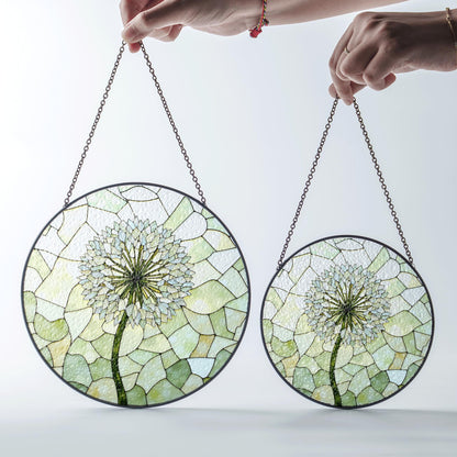 Dandelion bloom stained glass suncatcher round window charm gift for nature lover