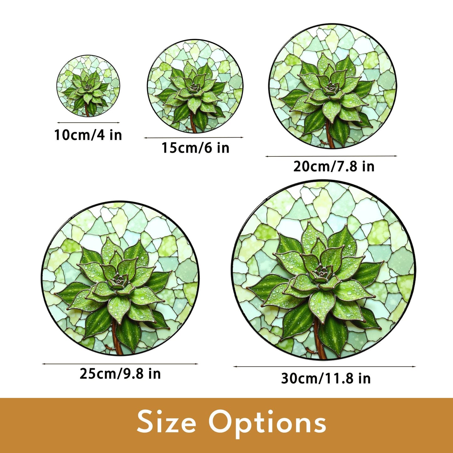 Green succulent art glass round suncatcher plant window decor gift for plant lover or garden mom