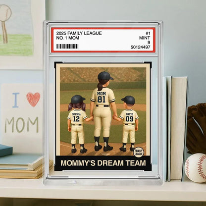 Custom Baseball No. 1 Mom & Kids Trading Card Style Custom Figure Personalized Acrylic Block Plaque, Mother's Day Gift for Mother and Family