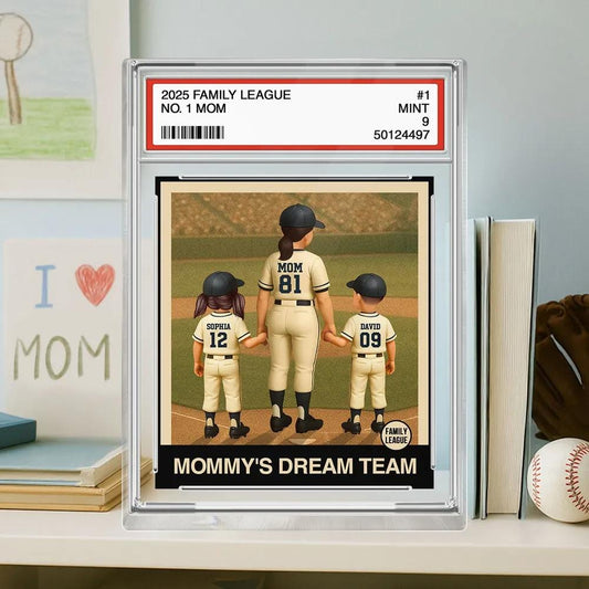 Custom Baseball No. 1 Mom & Kids Trading Card Style Custom Figure Personalized Acrylic Block Plaque, Mother's Day Gift for Mother and Family