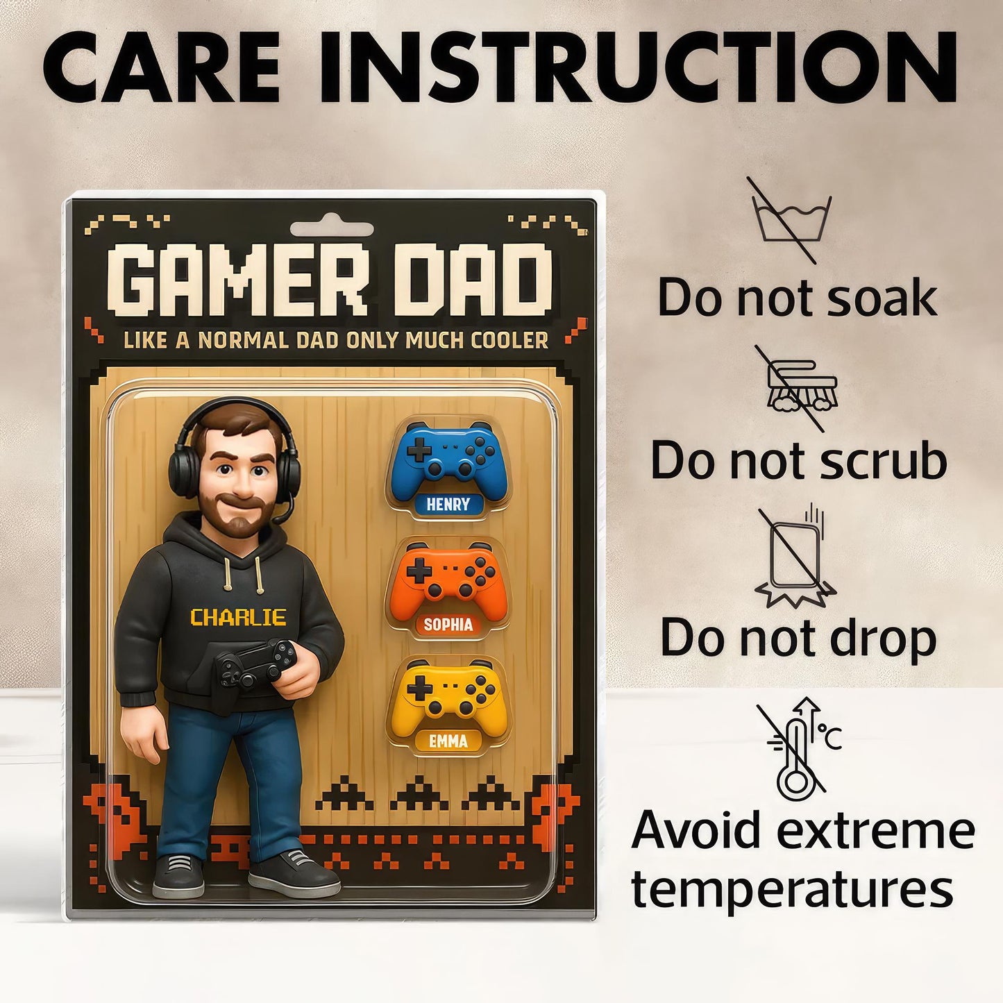 Custom Gamer Dad Action Figure, Personalized Acrylic Block Plaque, Cool Father's Day Gift for Gamer Husband or Dad