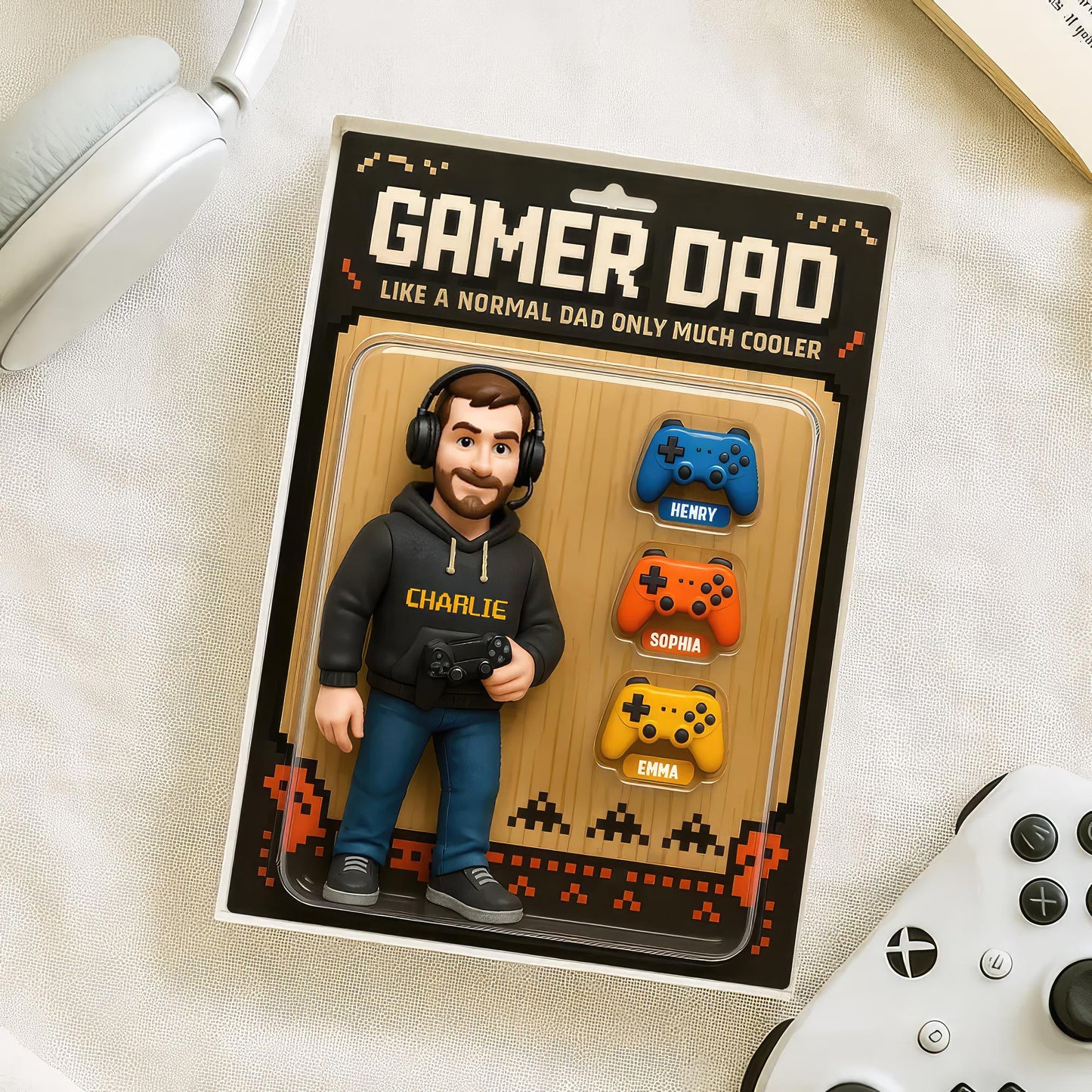 Custom Gamer Dad Action Figure, Personalized Acrylic Block Plaque, Cool Father's Day Gift for Gamer Husband or Dad