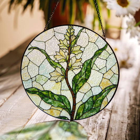 Stained glass lemongrass botanical panel garden suncatcher for plant lover gift
