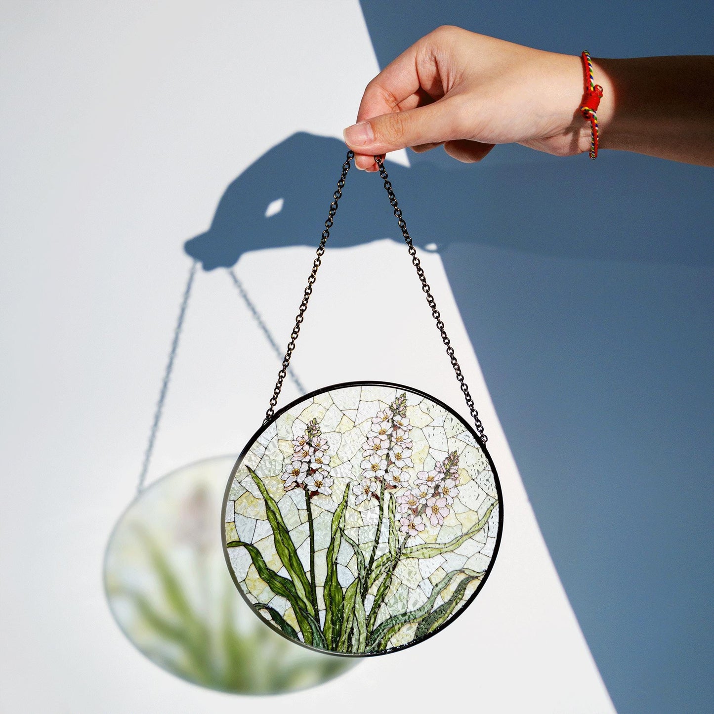 Wildflower stained glass garden art suncatcher round floral panel gift for plant lover