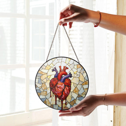 anatomical heart stained glass sun catcher handmade window decor gift for medical student