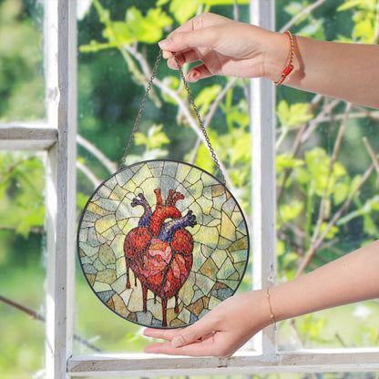 anatomical heart stained glass sun catcher handmade window decor gift for medical student