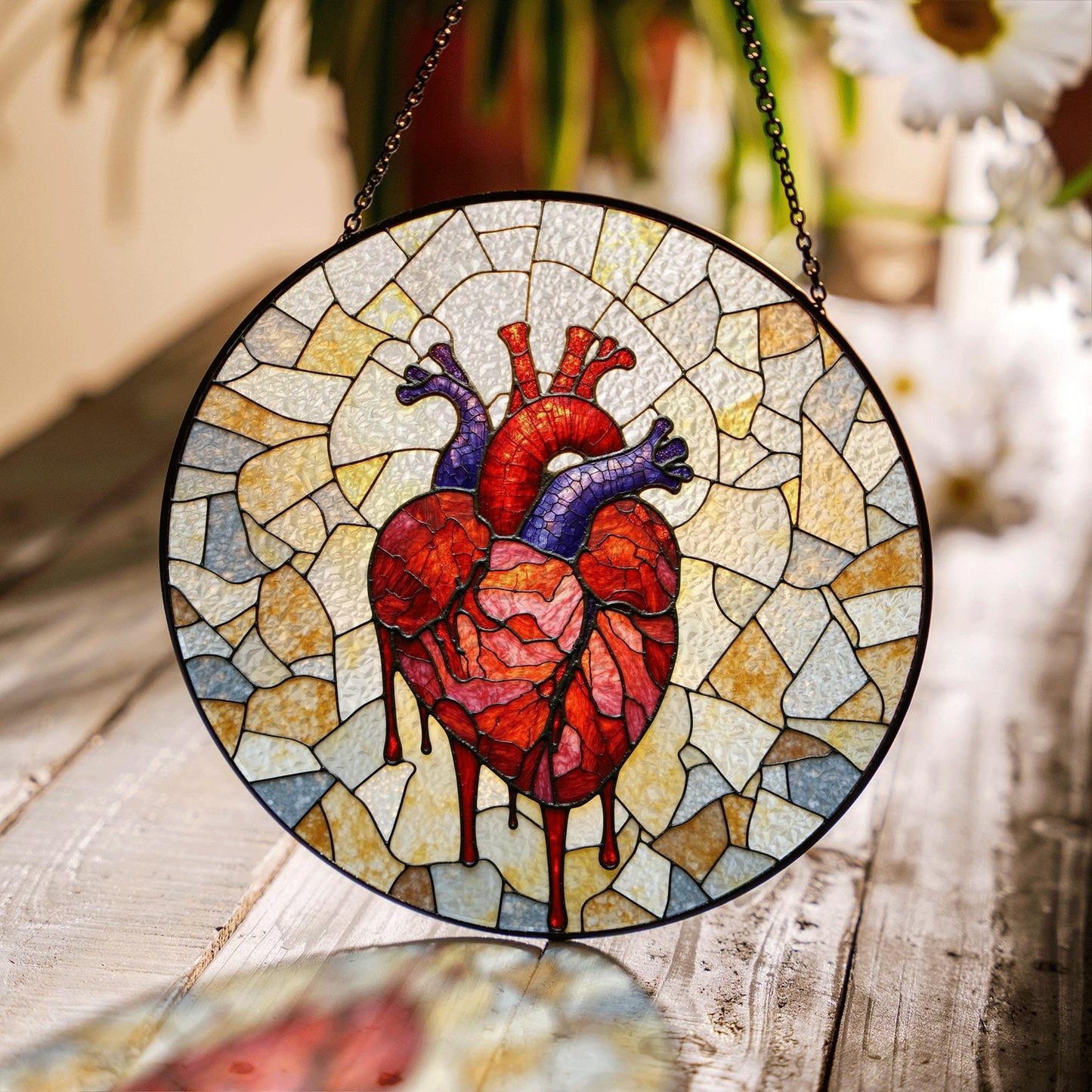 anatomical heart stained glass sun catcher handmade window decor gift for medical student