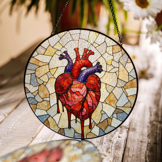 anatomical heart stained glass sun catcher handmade window decor gift for medical student