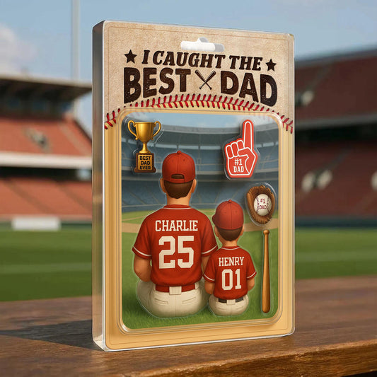 Personalized I Caught the Best Dad Baseball Acrylic Plaque – Custom Father’s Day Gift for Dad, Husband, Grandpa, Pop, Acrylic Block Plaque