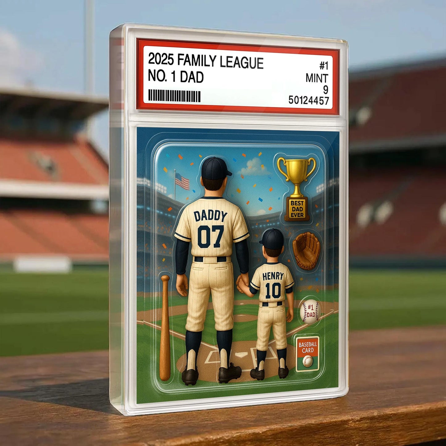 Baseball No. 1 Dad & Kids Trading Card Style Custom Action Figure Plaque, Father's Day Gift for Dad, Gift for Husband, Custom Acrylic Block