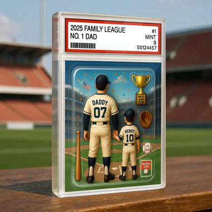 Baseball No. 1 Dad & Kids Trading Card Style Custom Action Figure Plaque, Father's Day Gift for Dad, Gift for Husband, Custom Acrylic Block