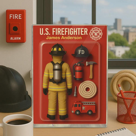 Firefighter 3D Custom Figure, Personalized Flat Rectangle Acrylic Block, Firefighter Gift, Keepsake for Fireman, Custom Firefighter Decor