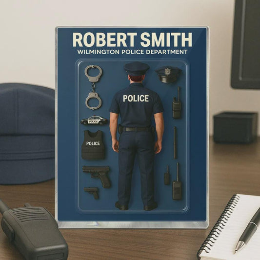Police Officer 3D Custom Figure, Personalized Flat Rectangle Acrylic Block, Police Gift, Unique Keepsake for Officer, Custom Police Decor