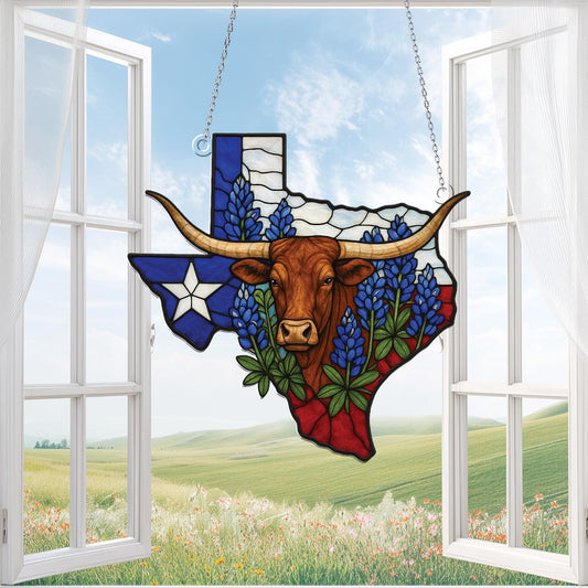Texas ACRYLIC Window Hanging, Texas Window Hanging, Northern Mockingbird And Bluebonnet Home Decor, Texas Gifts, Texas State Decorations