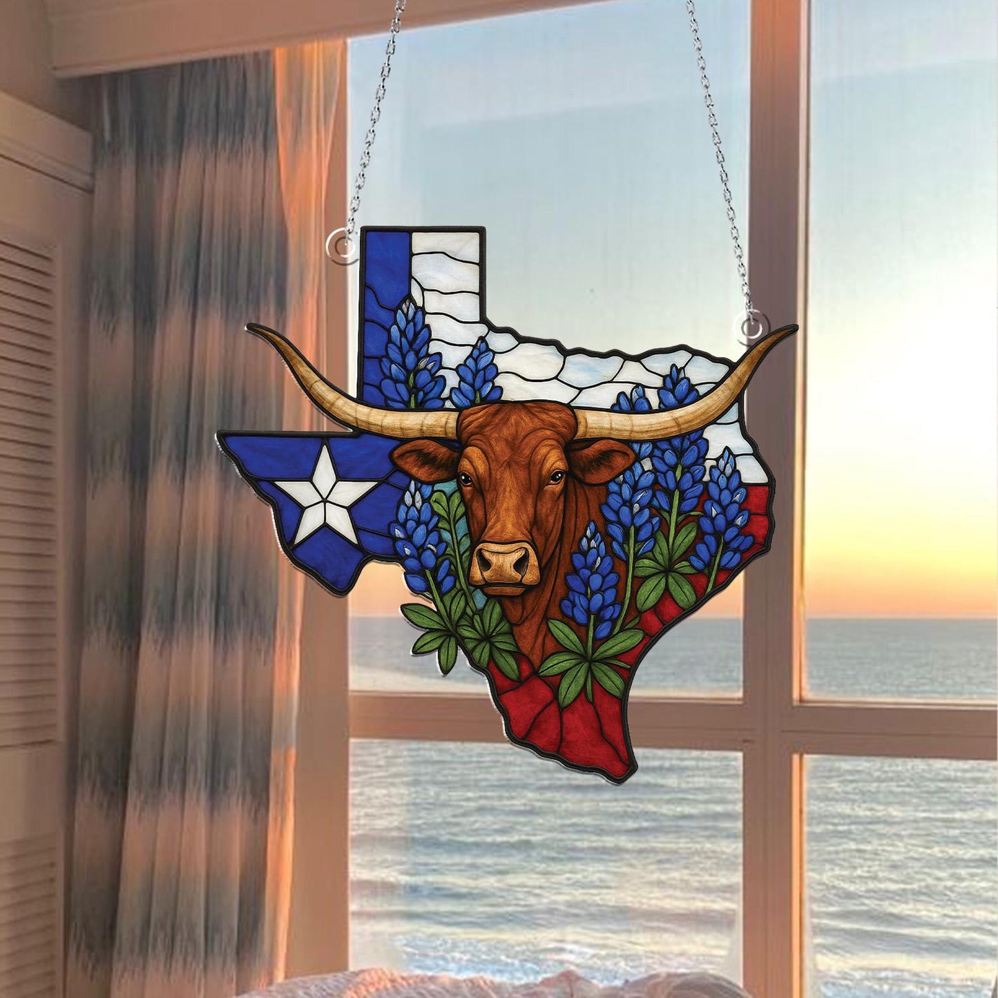 Texas ACRYLIC Window Hanging, Texas Window Hanging, Northern Mockingbird And Bluebonnet Home Decor, Texas Gifts, Texas State Decorations