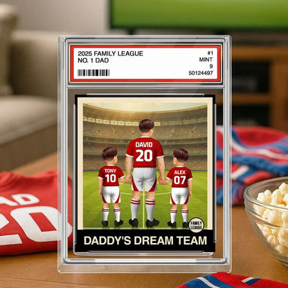 Soccer Daddy's Dream Team No. 1 Dad Man & Kids Trading Card Style Personalized Acrylic Block Plaque, Father's Day, Birthday gift for Dad
