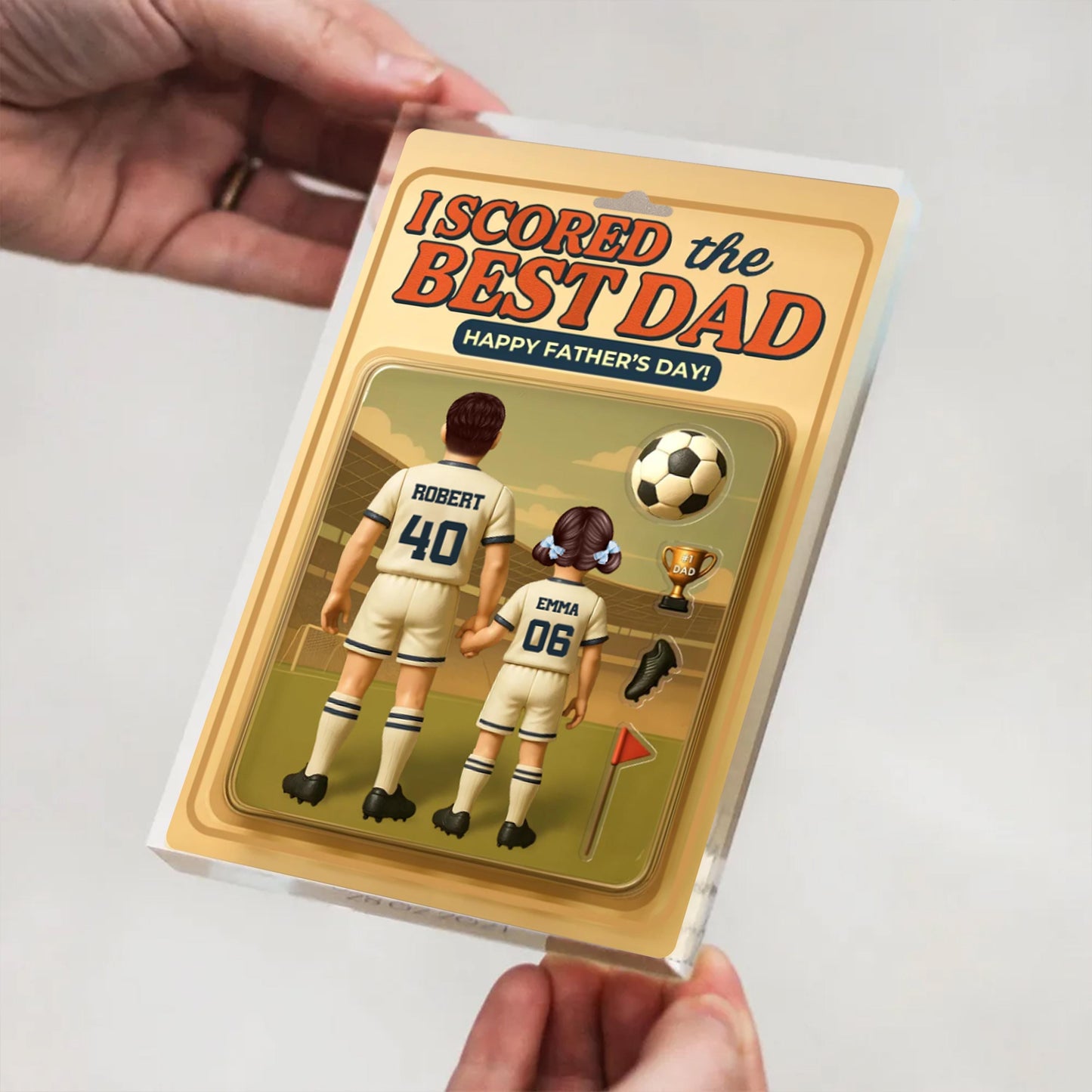 I Scored The Best Dad Soccer Custom Figure Personalized Acrylic Block Plaque, Father's Day Gift for Dad, Gift for Husband, Soccer Lover Gift