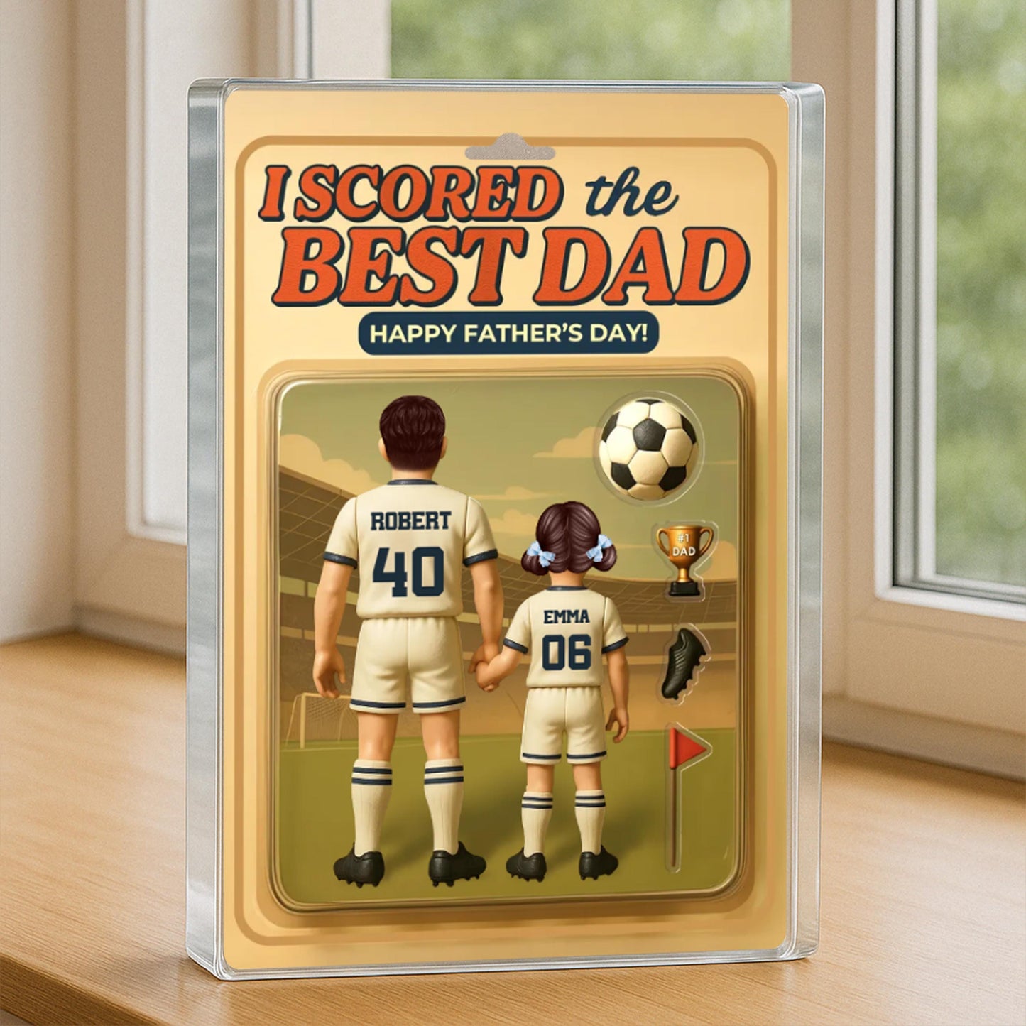 I Scored The Best Dad Soccer Custom Figure Personalized Acrylic Block Plaque, Father's Day Gift for Dad, Gift for Husband, Soccer Lover Gift