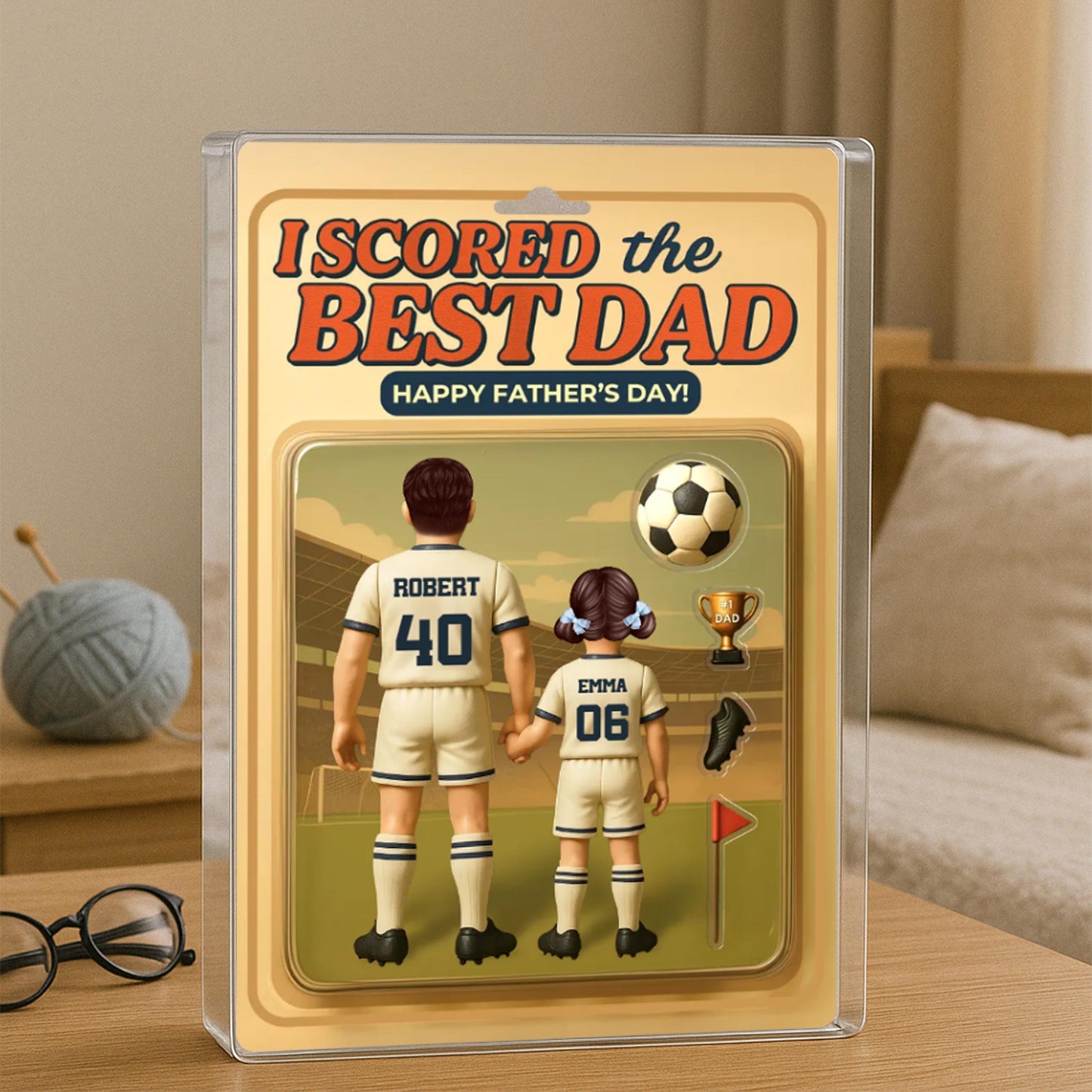 I Scored The Best Dad Soccer Custom Figure Personalized Acrylic Block Plaque, Father's Day Gift for Dad, Gift for Husband, Soccer Lover Gift