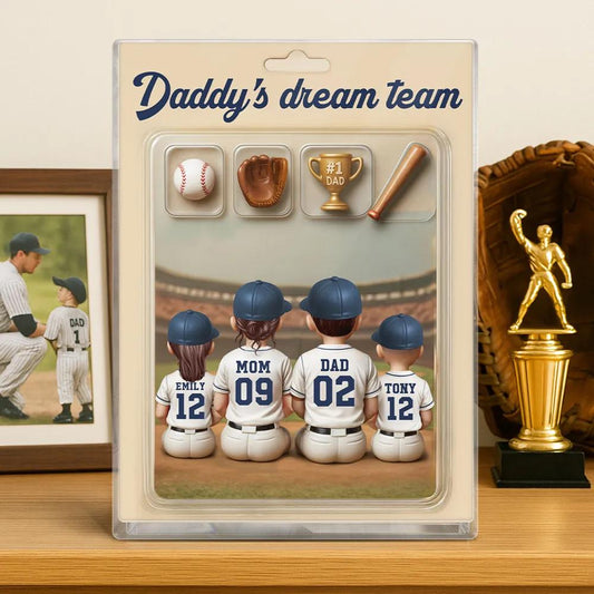 Custom Baseball Dad's Dream Team & Kids Trading Card Style Custom Figure Custom Acrylic Block Plaque, Father Day Gift for Husband, Dad, Papa
